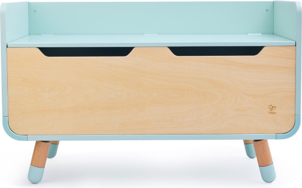 HAPE - 2-in-1 Spielzeugtruhe/Bank aus HolzPLAU FURNITURE - 79 x 39 x 48 cm - Aufbewahrung für Spielzeug und Kleidung - Bankkissen inklusive - Deck...