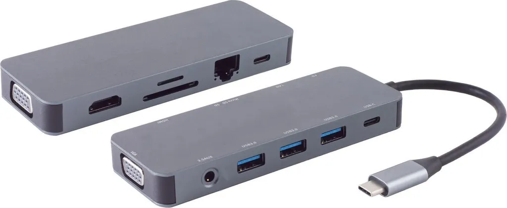 S/CONN massima connettività USB-DOCK-- Dockingstation multiporta USB-C, 11in1, HDMI, VGA, PD, Hub, SD, LAN, AUX (14-05028)