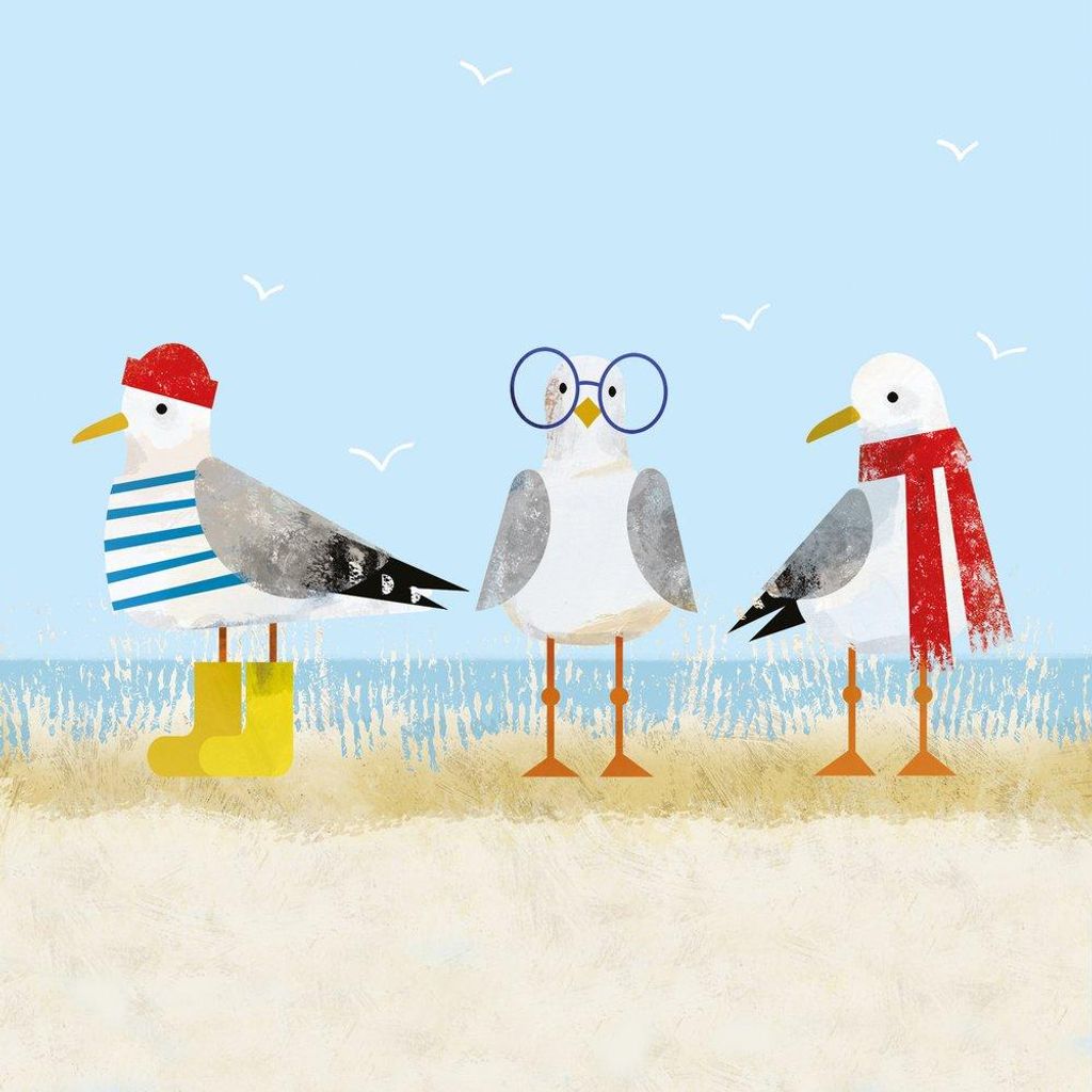 20 Servietten Sassy Seagulls - Witzige Möwen am Strand Produktbild 