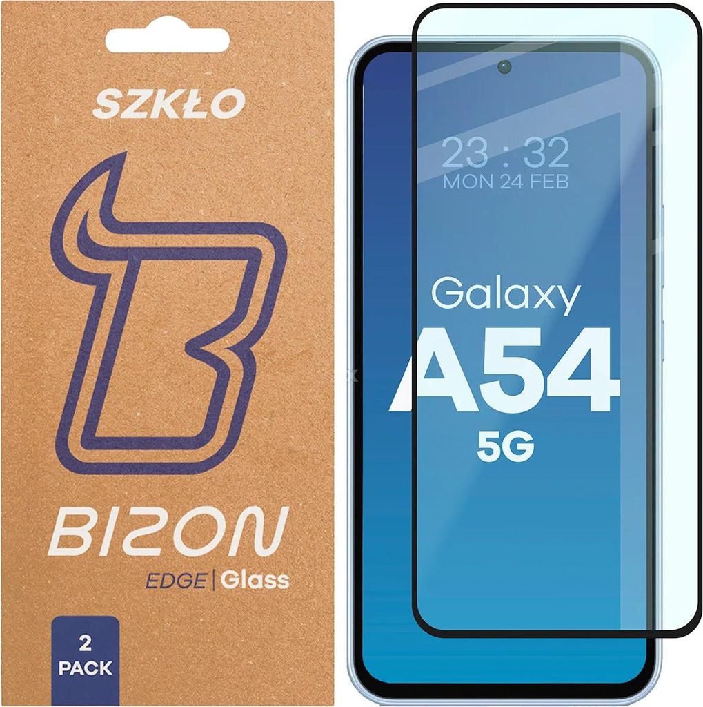 2x Gehärtetes Glas für Galaxy A54 5G, Bizon Glass Edge Duo, Schwarzer Rahmen