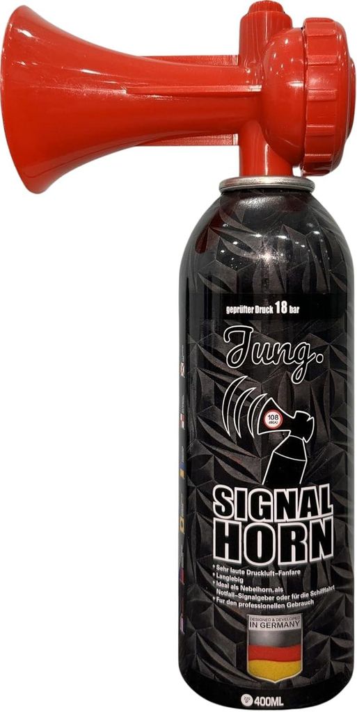 JUNG Signalpfeife Air Horn 1er Set Druckluftfanfare 400ml Signalhorn Fanfare Fan Artikel, (Deutschland Fussball WM 2026, Fanartikel Frauen & Männer)