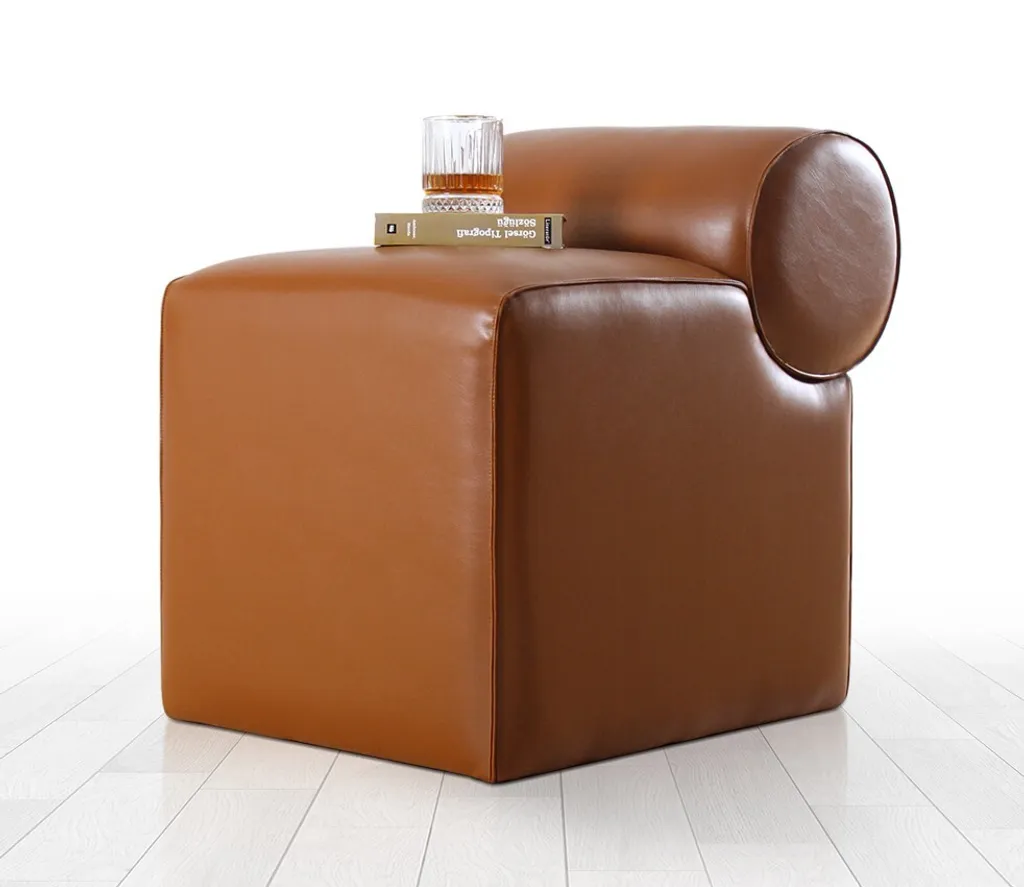 Pouf Hanah Home Rohin en Cuir Marron 45x60x56 cm pour Salon Moderne - 5