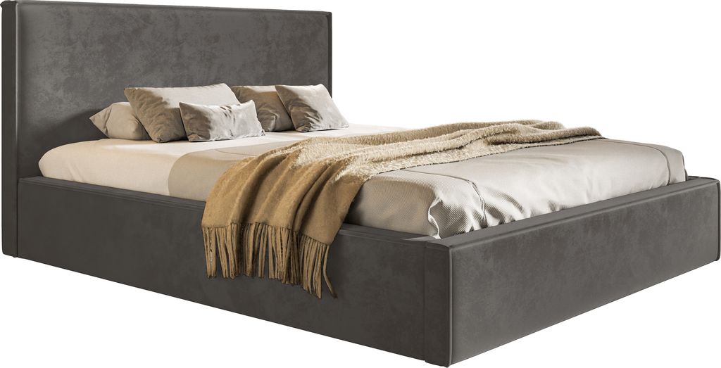 Doppelbett mit Bettkasten 140x200 Kyoto - Lattenrost, Kopfteil, Samtstoff, Dunkelgrau