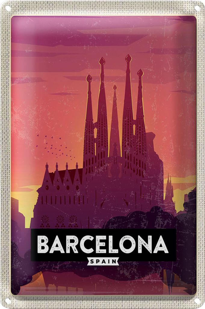 Blechschild Reise 18x12cm Barcelona malerisches Bild Kunst