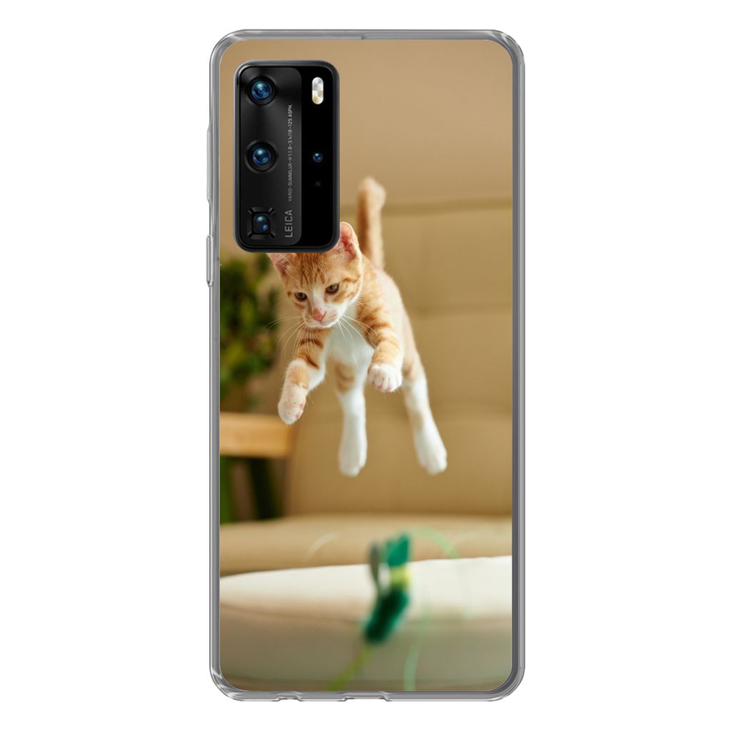 MuchoWow Handyhülle Schutzhülle Hülle für Huawei P40 Pro Katze - Springen - Spielzeug Silikon Softcase Handy Hülle - Schutz