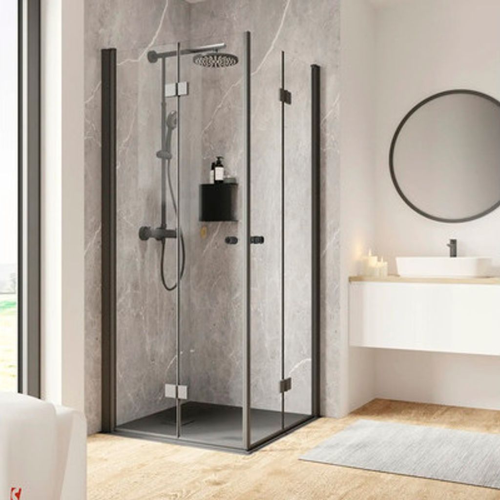 Eckeinstieg mit Drehfalttür SCHULTE Garant 2.0 ExpressPlus 80 x 80 cm Profil aluminium Klarglas schmutzabweisende Glasbeschichtung Türanschlag li...