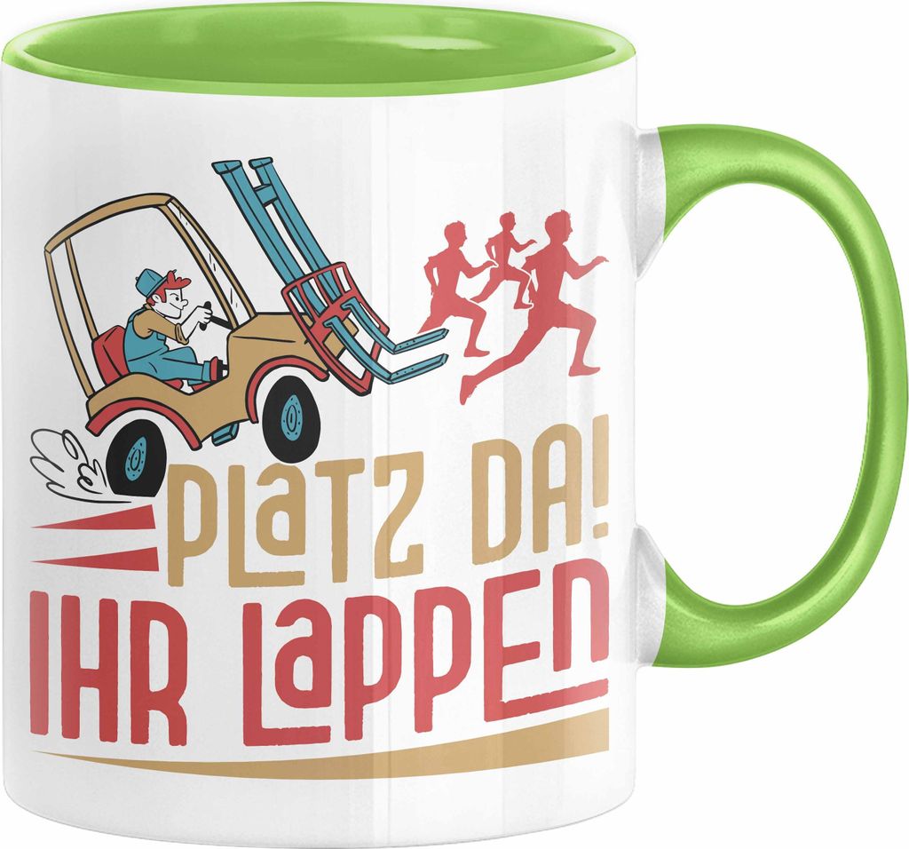 Gabelstapler Tasse Geschenk Gabelstaplerfahrer Lagerist Geschenkidee Männer Platz Da Ihr Lappen Hupwagen Lager Geschenkidee (Grün)