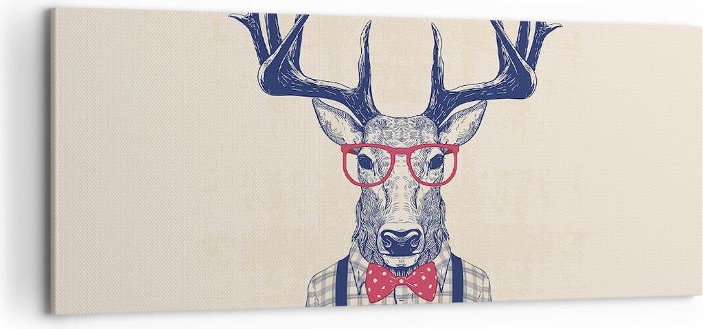 Bild auf Leinwand - Leinwandbild - Charakter Hirsch Illustration hipster - 100x40cm - Wand Bild - Wanddeko - Leinwanddruck - Bilder - Kunstdruck - ...