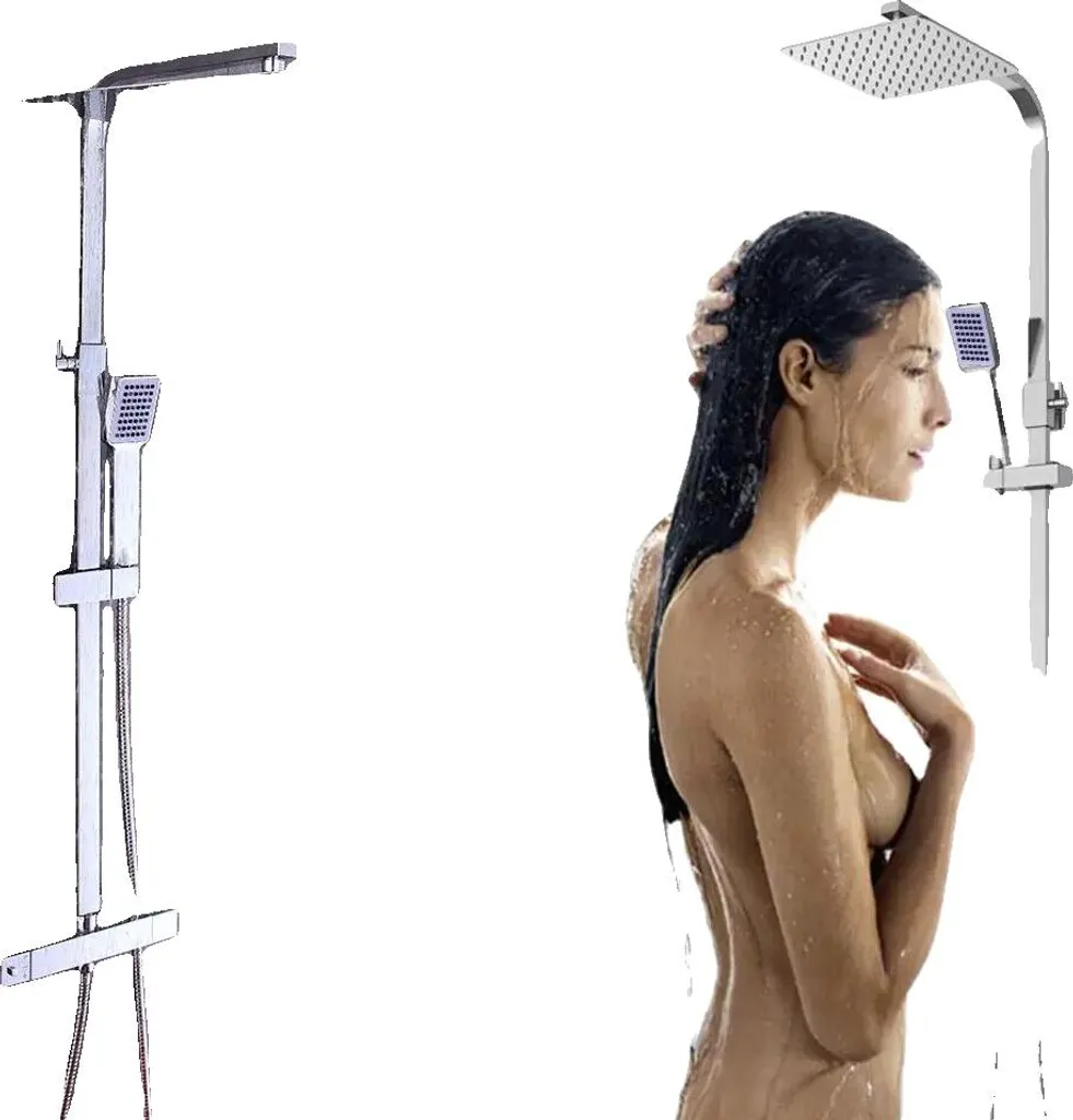 Mitigeur de douche thermostatique laiton et inox, jet pluie 8''