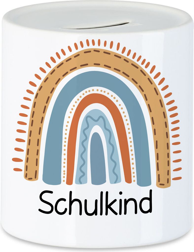 Schulkind Spardose Einschulungsgeschenk Grundschule 1. Klasse Schulstart Regenbogen Motiv