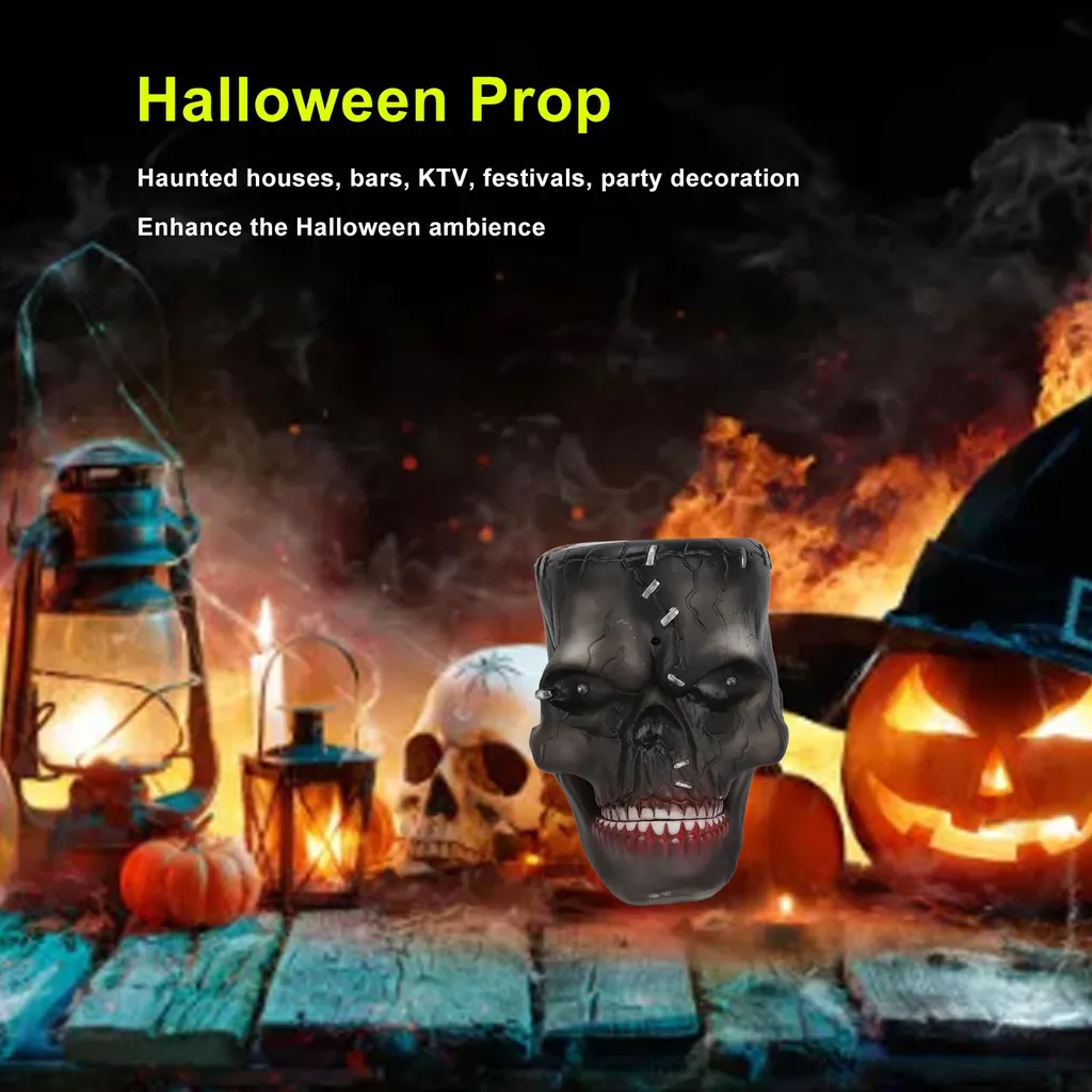 Tête de squelette électrique Halloween avec son et lumières LED - 20cm - 3