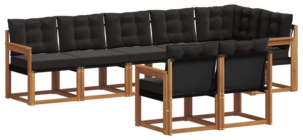 vidaXL Outdoor-Sofagarnitur mit Kissen 8 pcs Natürlich und Schwarz
