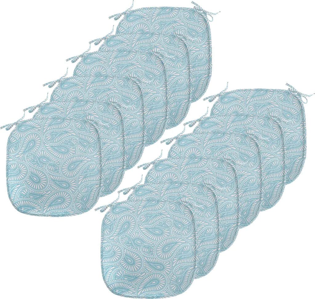 ABAKUHAUS Orient Imbottitura per sedie da sala da pranzo, stile artistico con volute, cuscino decorativo impermeabile con cinturini per sedie da cucina, 40 cm x 40 cm - confezione da 12, azzurro e cocco