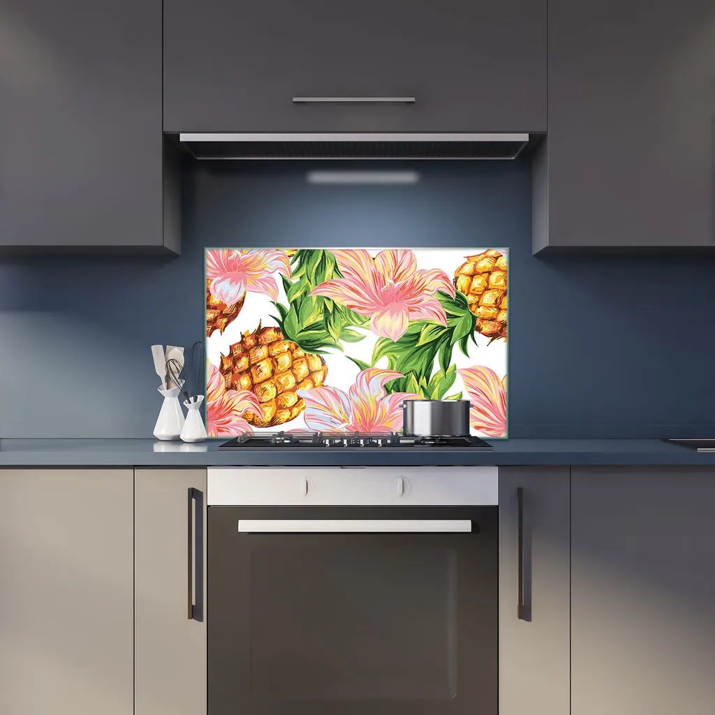 Paraschizzi Vetro 80x52 Fiori Colorati - Protezione Piano Cottura - 6