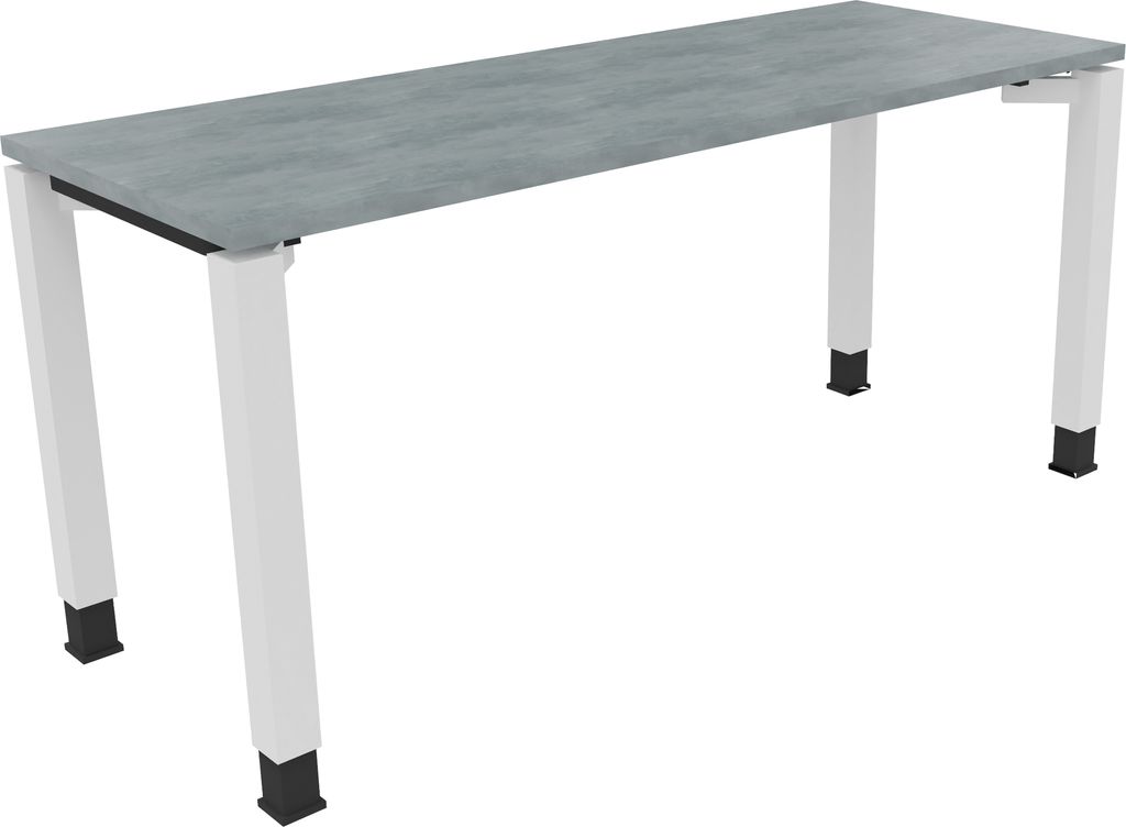 Schreibtisch Vierfuß Quadratrohr B1600xT600xH680-820 ws/Beton hell