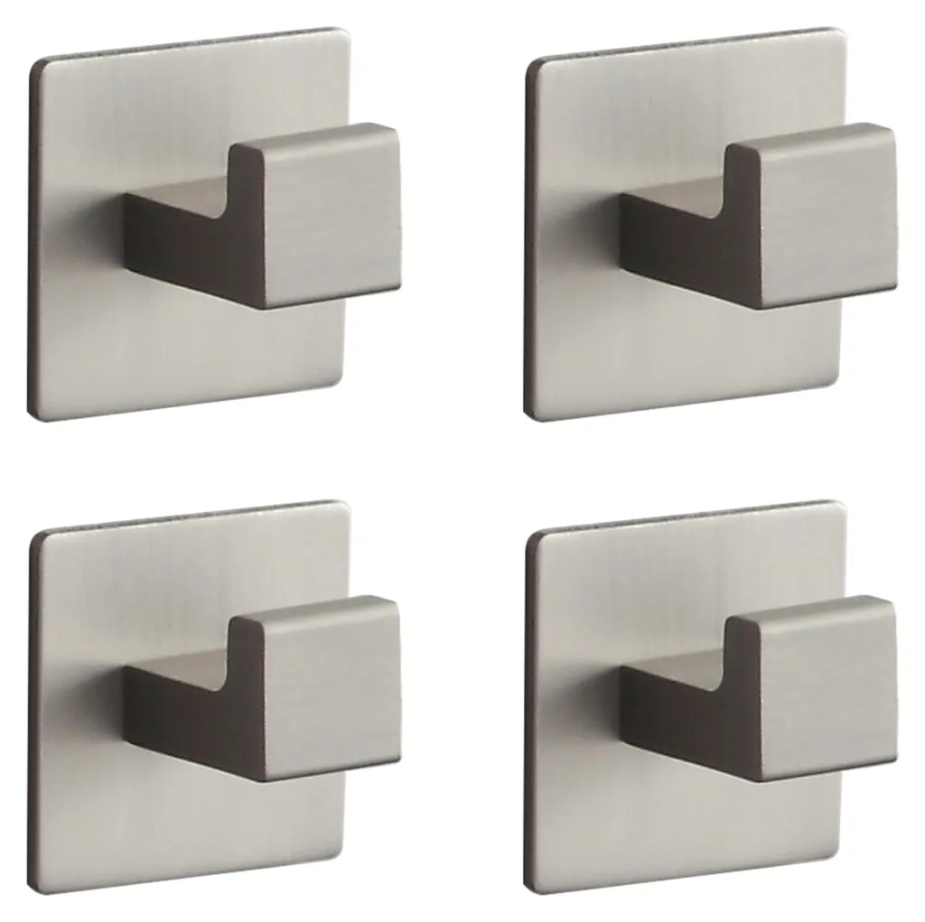 Patères Adhésives en Acier Brossé Lot de 4 Crochets Carrés sans Perçage