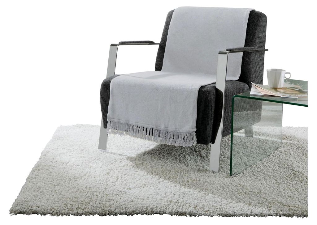 Sofaüberwurf, Sofaläufer, Sesselschoner Silber 75x200 cm - anschmiegsam, temperaturausgleichend, mit Fransen