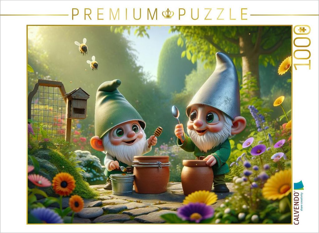 CALVENDO Puzzle Summendes Zwergenglück: Zwei Imker unter den Gartenbewohnern | 1000 Teile Lege-Größe 64x48cm Foto-Puzzle für glückliche Stunden