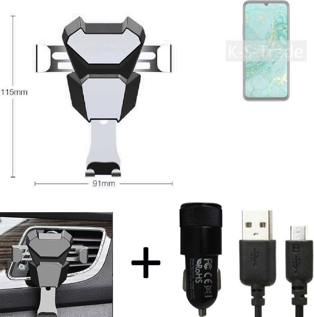 K-S-Trade KFZ Halterung kompatibel mit Huawei nova Y60 Halterung Lüftungshalterung Lüftungsschlitz schwarz-silber Autohalterung Handy inkl. KFZ