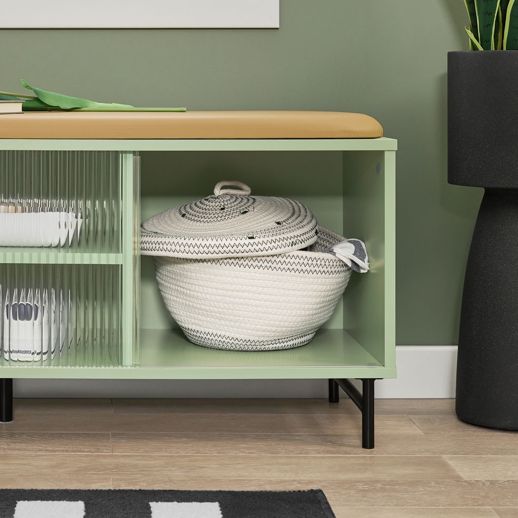 SoBuy Sideboard FSB61-GR Mit Glastür – 70x90x34 Cm, Grün, Mit Höhenverstellbarem Fach