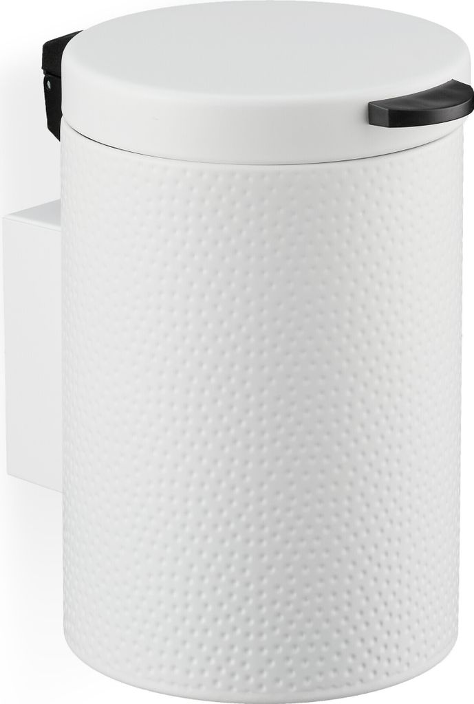 Relaxdays Kosmetikeimer Wandmontage, 3 Liter, Absenkautomatik, Inneneimer, Metall, runder Badezimmer Mülleimer, weiß
