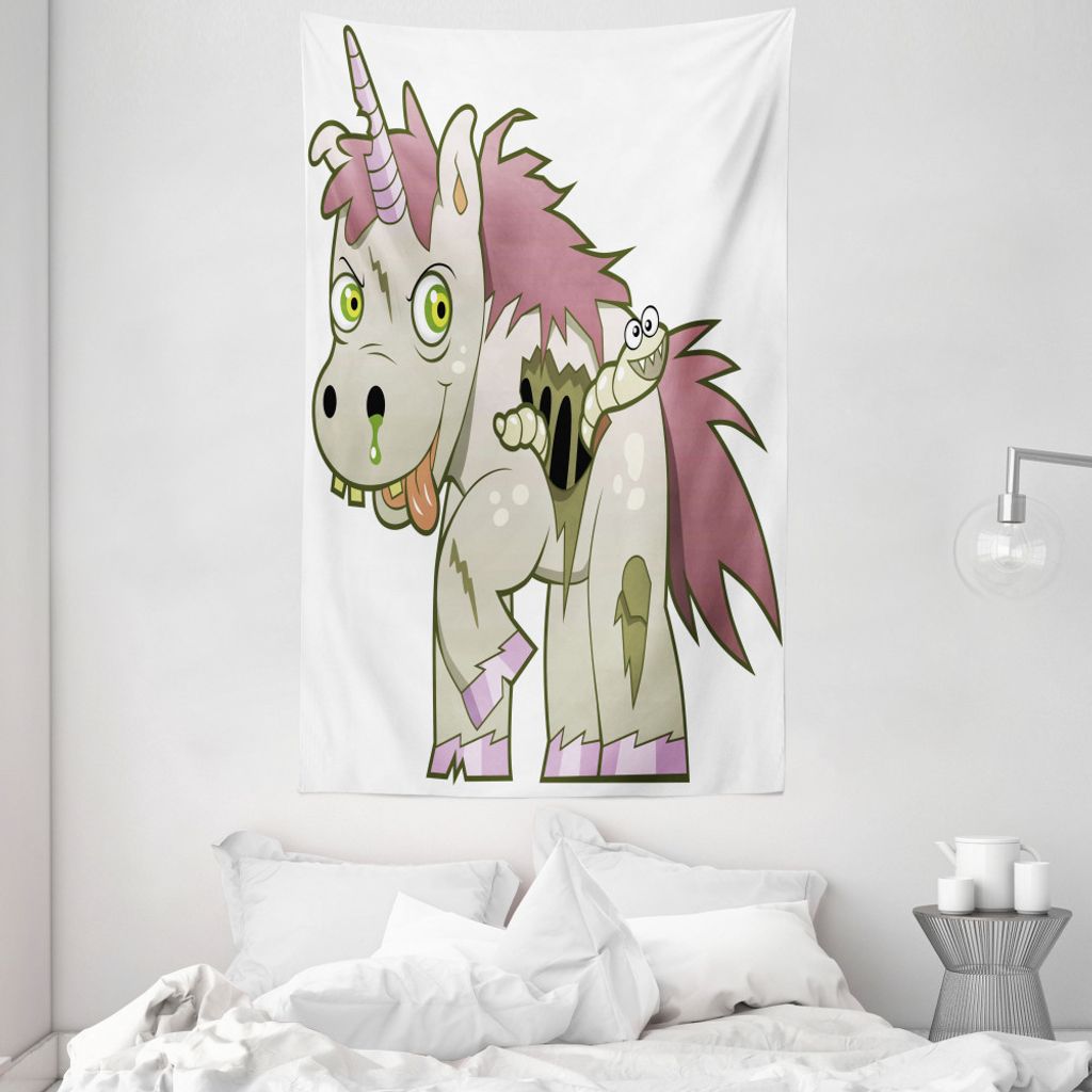 ABAKUHAUS Zombie Wandteppich und Tagesdecke, Das Böse Einhorn-Mythos aus Weiches Mikrofaser Stoff Waschbar ohne Verblassen Digitaldruck, 140 x 230...