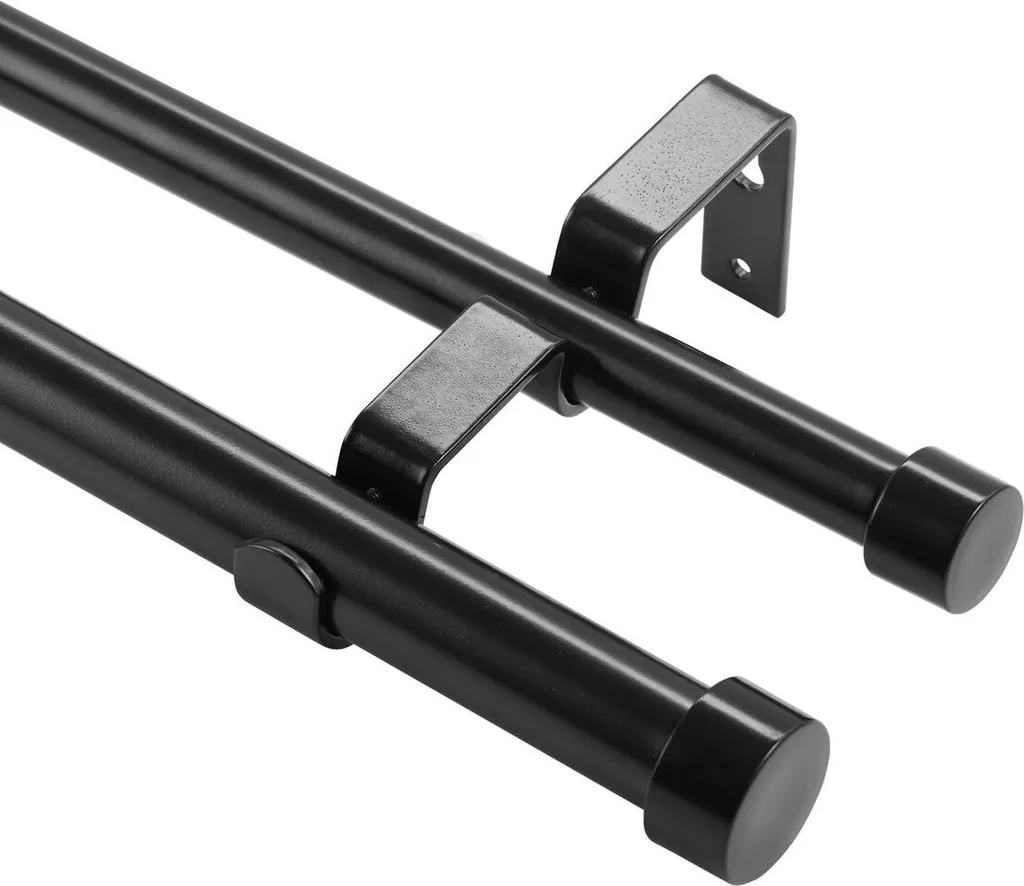 Tringle à rideaux double pour occultant et voilage, noire 91-183 cm