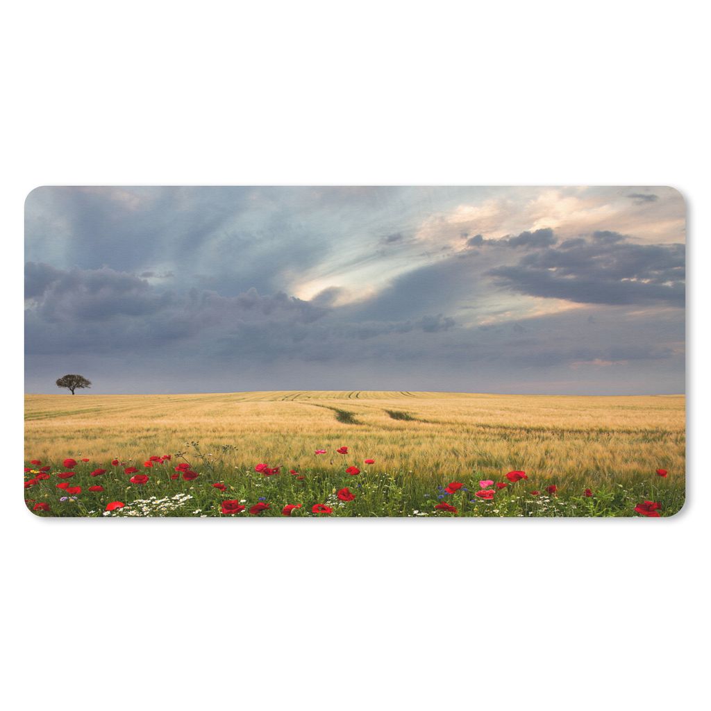 MuchoWow Mauspad Mousepad Blumen - Weizen - Wolken 60x30 cm - Mousepads - Maus Mat - Pad - Mausunterlage - Nachhaltig