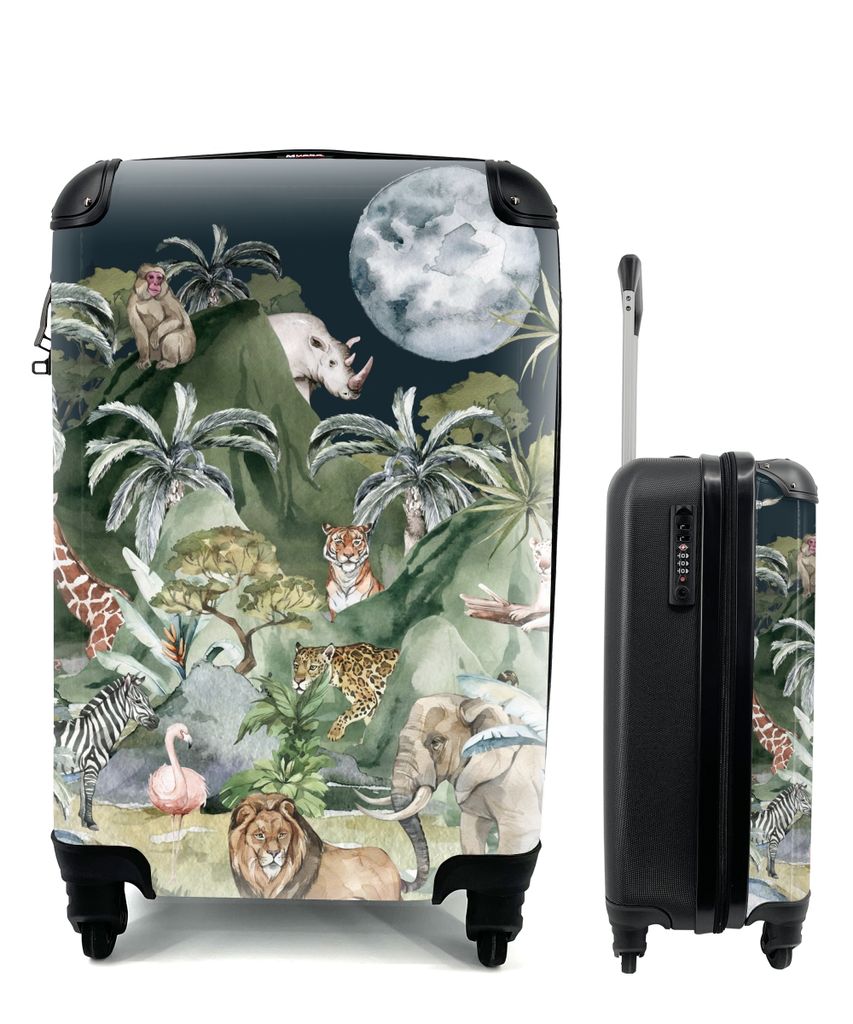 MuchoWow Koffer Handgepäck Trolley Rollkoffer Kleine Reisekoffer mit 4 Rollen - Kinder - Dschungel - Natur - Tiere - Pflanzen - Cabin Size < 55x...