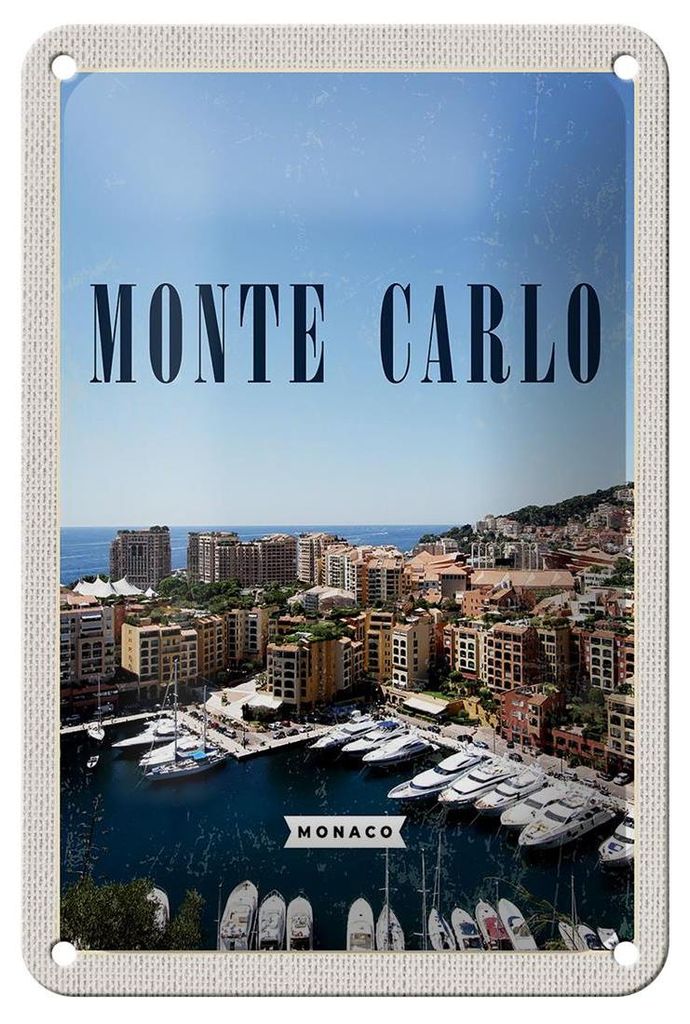Blechschild Reise 12x18cm Monte Carlo Monaco Meer Urlaub Dekoration