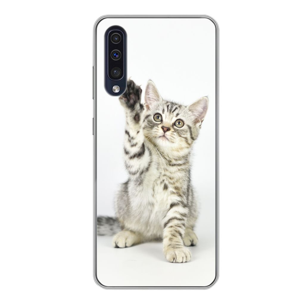 MuchoWow Handyhülle Schutzhülle Hülle für Samsung Galaxy A50 Kätzchen - Pfote - Weiß - Mädchen - Kinder - Jungen - Kind Silikon Softcase H...