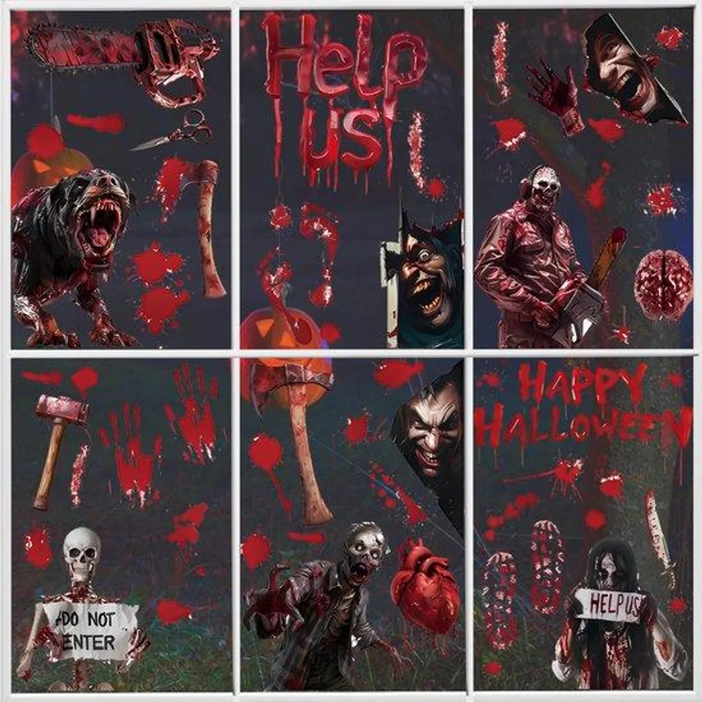 Stickers sanglants pour décoration Halloween - Set de 9 visuels horreur