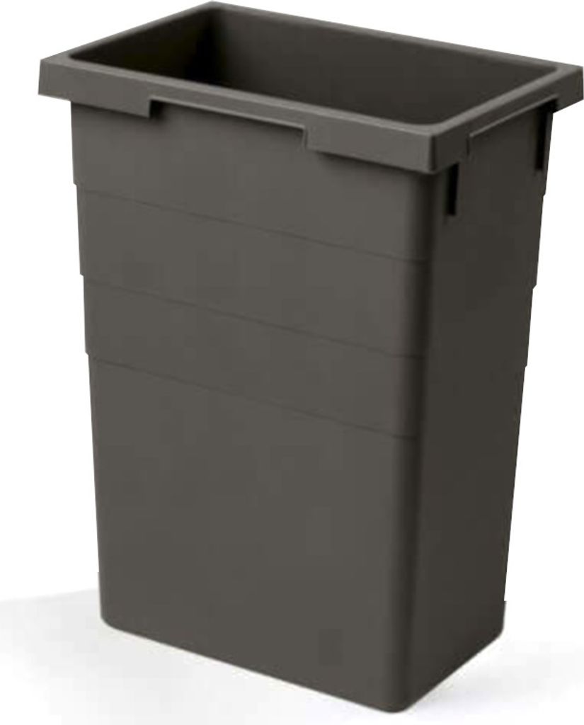 A dark gray trash can is shown against a white background.