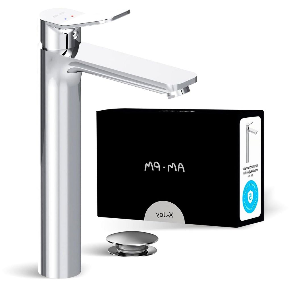 X-Joy - Hochwertige Einhebel-Waschtischarmatur, kratzfester Wasserhahn, geeignet für Aufsatzwaschtische, Auslaufhöhe 231 mm, Chrom