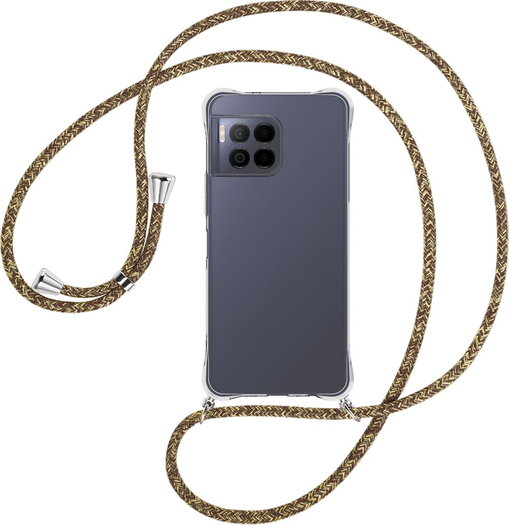 Handykette Backcover-Schutzhülle mit Band (Metall silberfarben) für T-Mobile REVVL 7 Pro 5G / T Phone 2 Pro 5G - braun+beige