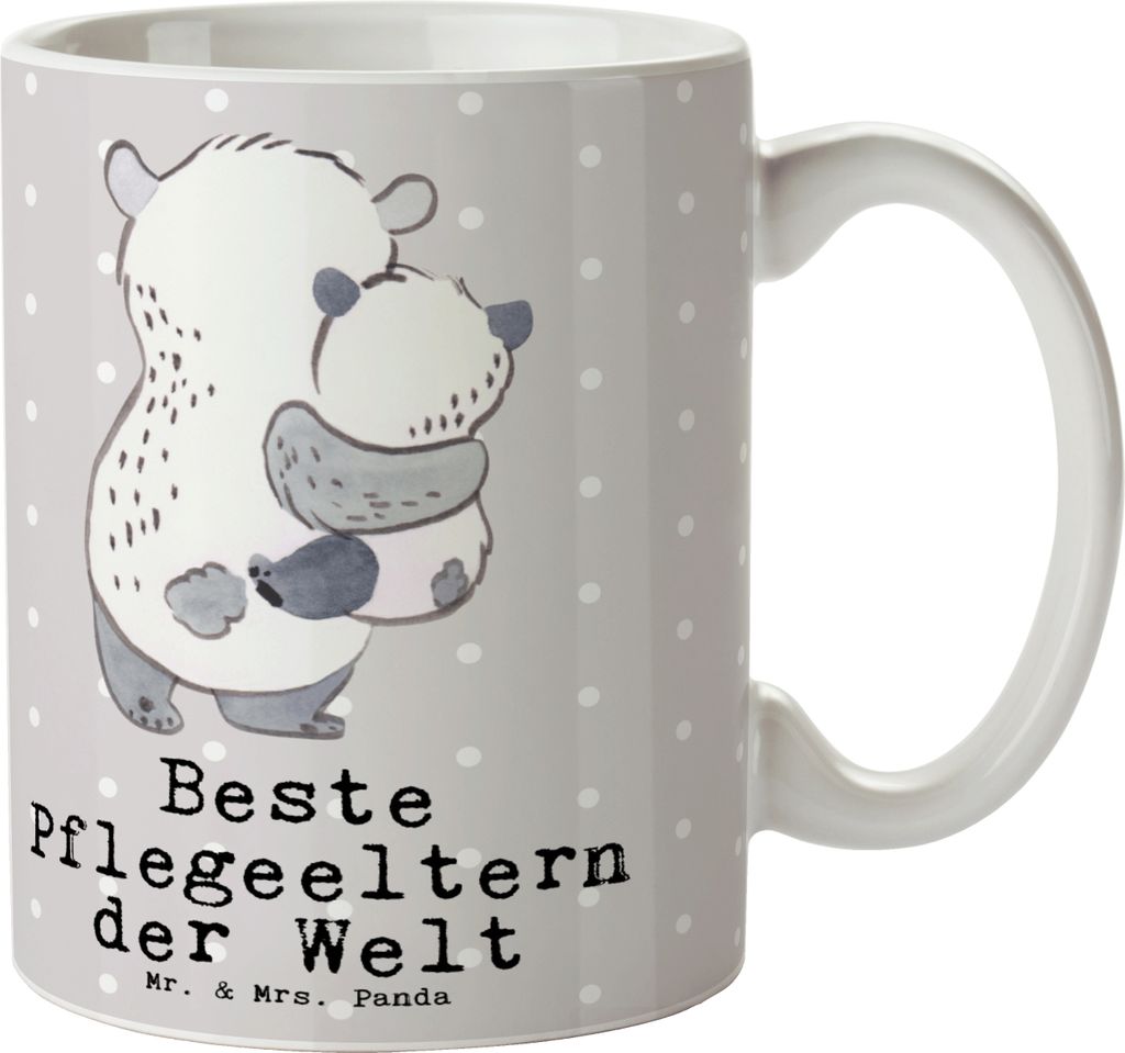 Mr. & Mrs. Panda Tasse Panda Beste Pflegeeltern der Welt - Grau Pastell - Geschenk, Kaffeebecher, Familie, Mami, für kaffee, Teetasse, Mama, Kaffe...