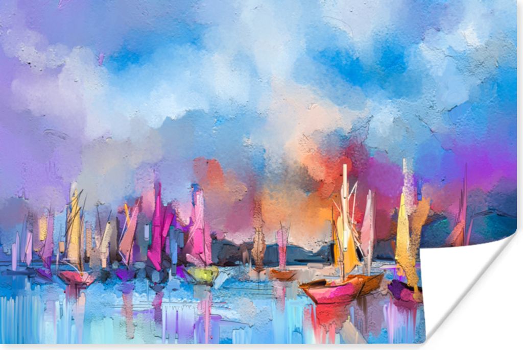 MuchoWow Poster Malerei - Boote - Wasser 30x20 cm - Plakate - Print