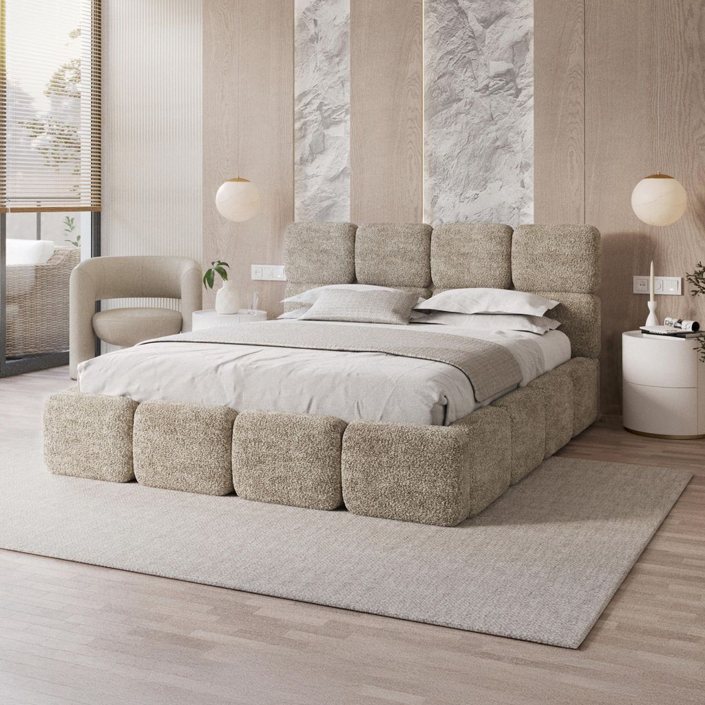 FDM Bett CLOUDY Cleo 180x200 cm Polsterbett mit Lattenrost aus Metall Bettkasten Stauraumbett beige