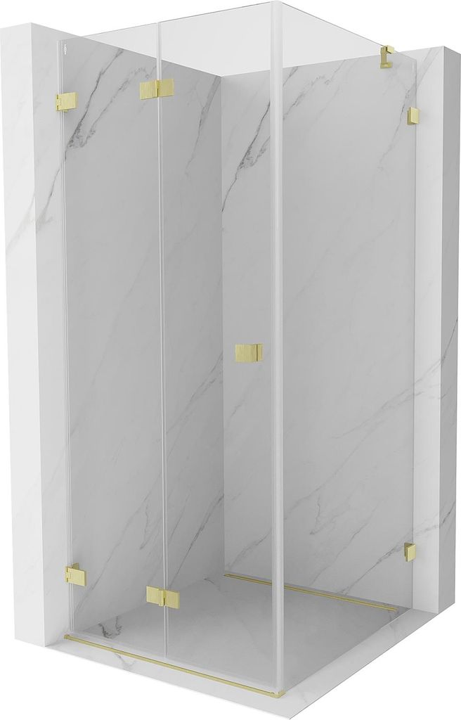 Mexen Lunar-F faltbare Duschkabine links 70 x 70 cm, transparent, gebürstetes Gold - 836-070-070-55-00-L