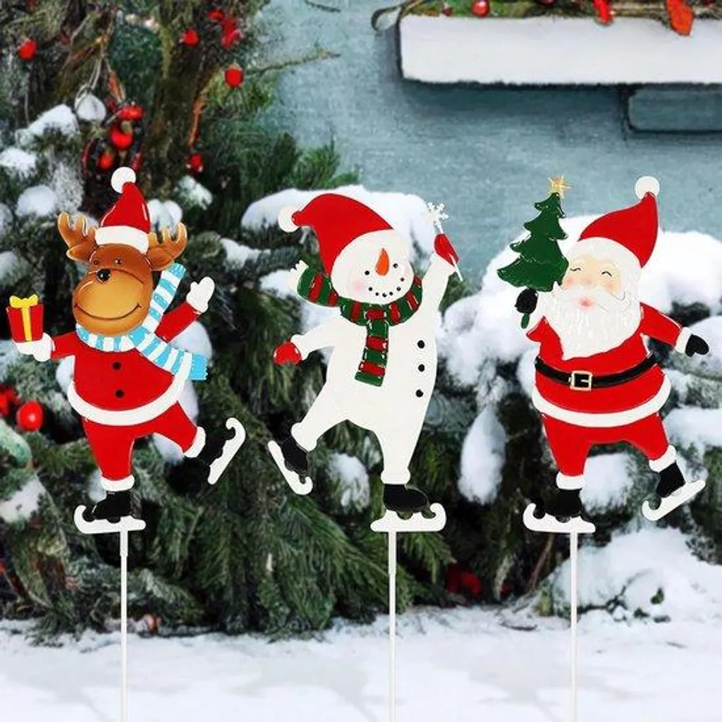 Décoration Noël jardin facile : Piquets Père Noël robustes et XXL