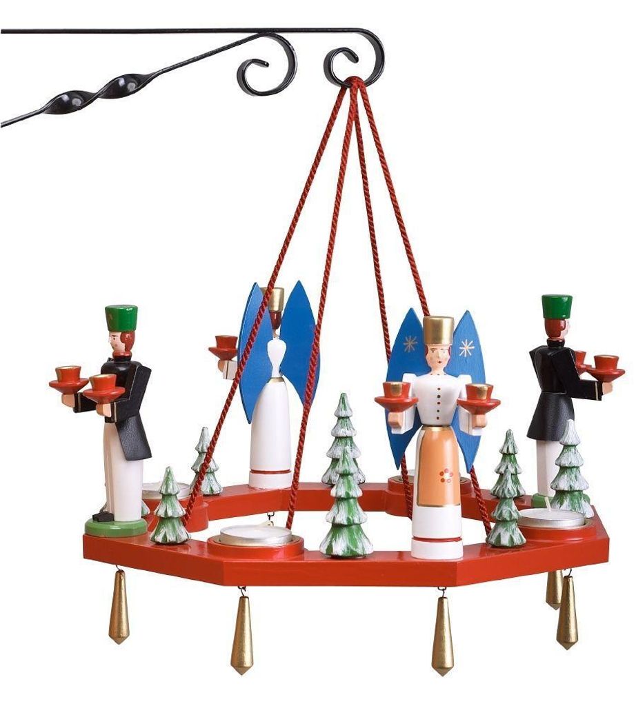 Lichterkranz Adventskranz rot mit Engel und Bergmann BxT = 38x38cm NEU