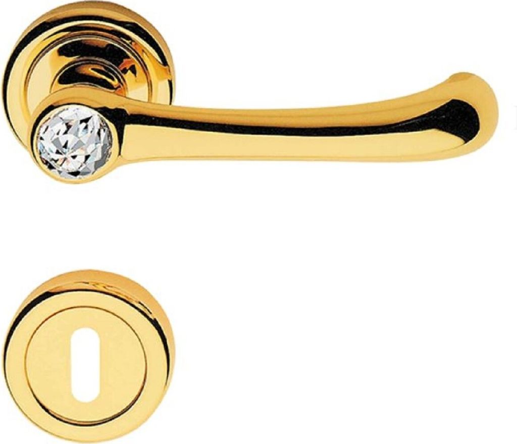 Casa Padrino Luxus Türgriff Set mit Swarovski Kristallglas Gold 14,5 x H. 5 cm - Moderne Türklinken mit Rosetten - Luxus Qualität - Italy