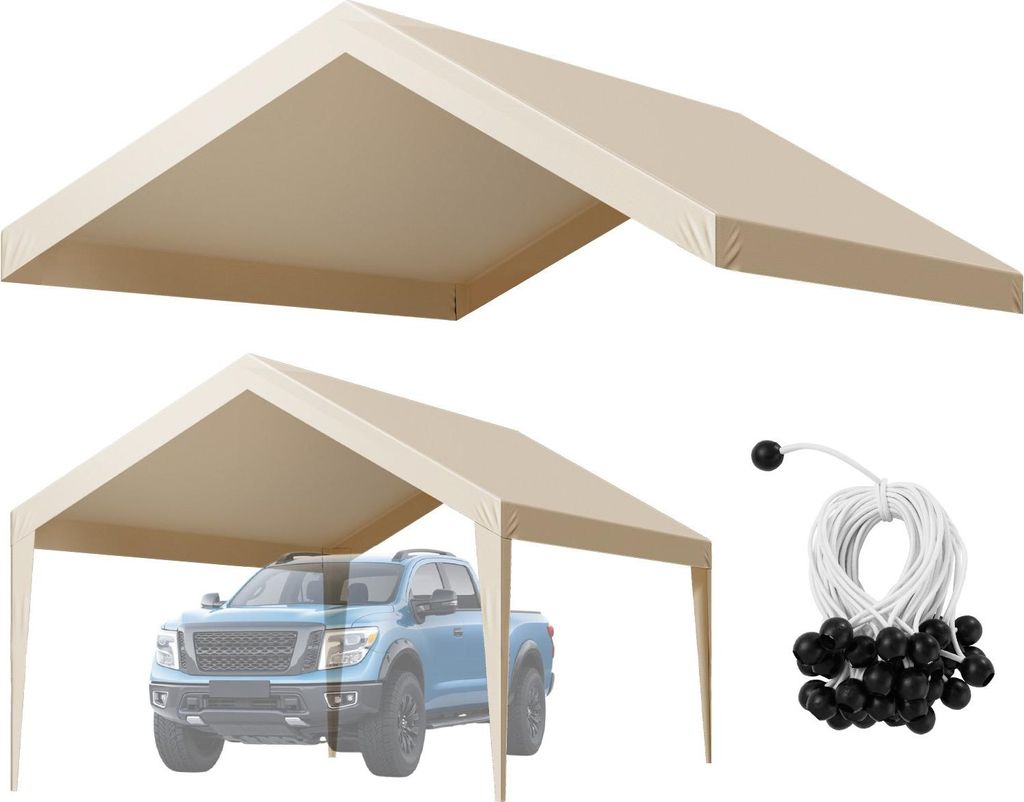 Carport-Ersatzdach - Garagenzelt-Plane - 3,65 x 6,09 m - UV-beständig - Mit Kugelspannern - Nur Plane, kein Rahmen - Beige