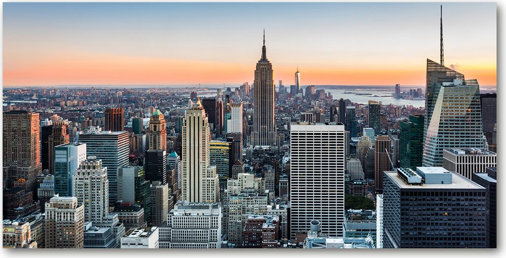 Tulup Glas-Bild - 100x50 -Wandkunst - Wandbild hinter gehärtetem Sicherheitsglas - Sehenswürdigkeiten & Architektur - New York - Orange