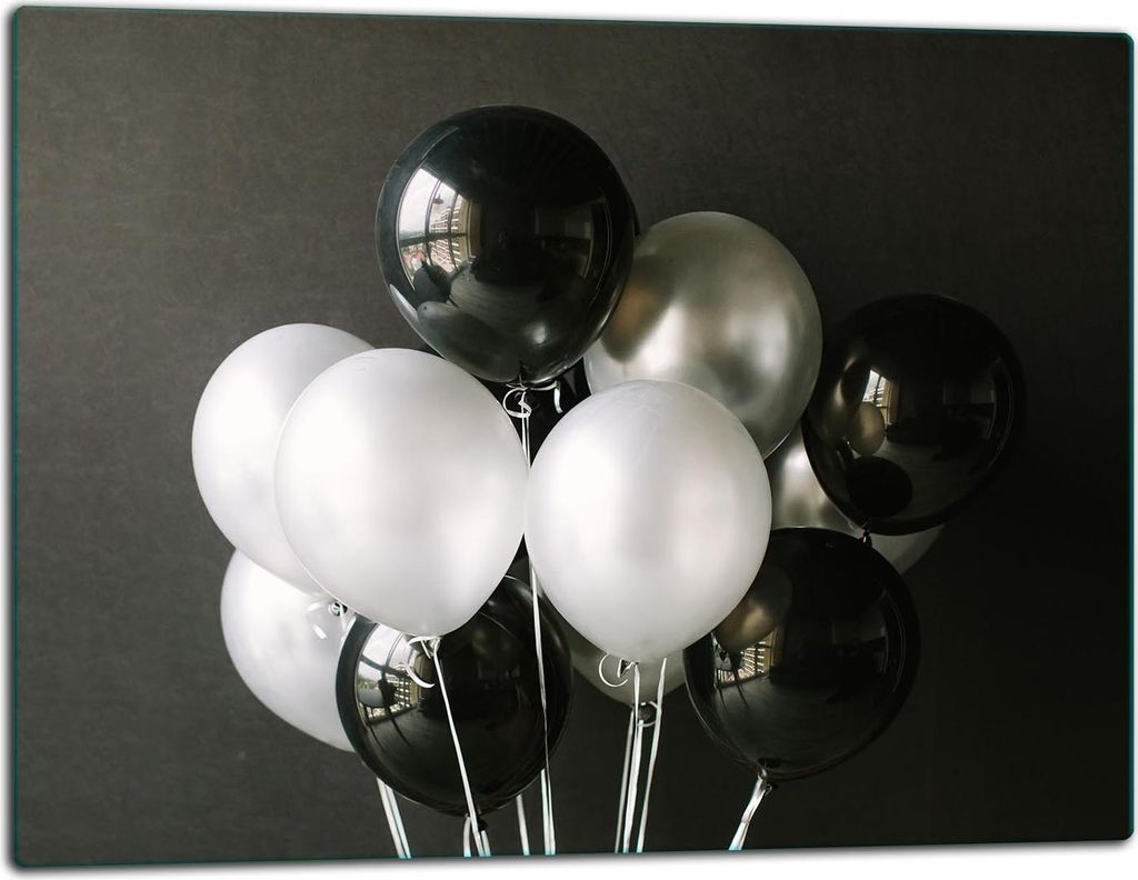 Glasschneidebrett Herdabdeckplatte Glaskeramikkochfeld Universal 52x40 cm Schwarz Ballons