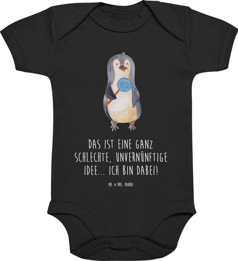 Mr. & Mrs. Panda Babybody Pinguin Lolli 3. - 6. Monat - Schwarz - Geschenk, Pinguine, Süßigkeiten, Spruch, body kurzarm, Kurzarmbody, babykleidun...