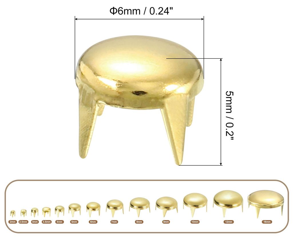 160 Stš¹ck Goldene runde Kuppelnieten, 6mm Messing Kuppel Punk Nieten Rock Nagelk?pfe Klaue Perlen fš¹r DIY Kleidung Gš¹rtel Taschen Armband ...