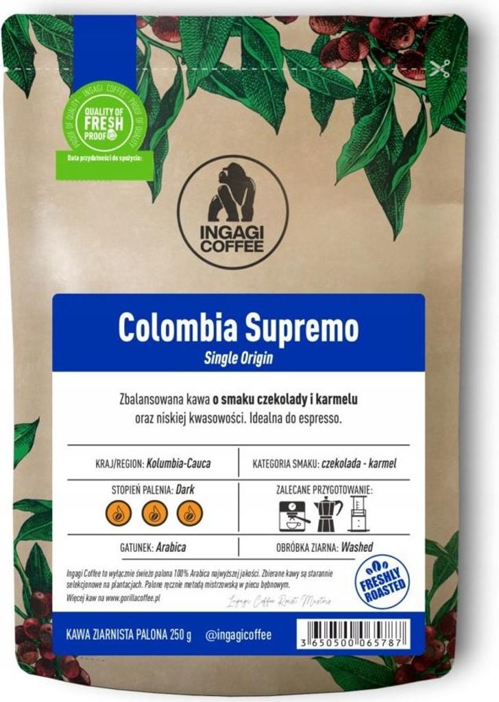 KAFELOV | Kaffee ganz - Kolumbien Supremo 250 g - 100% Arabica - schokoladig und karamellig