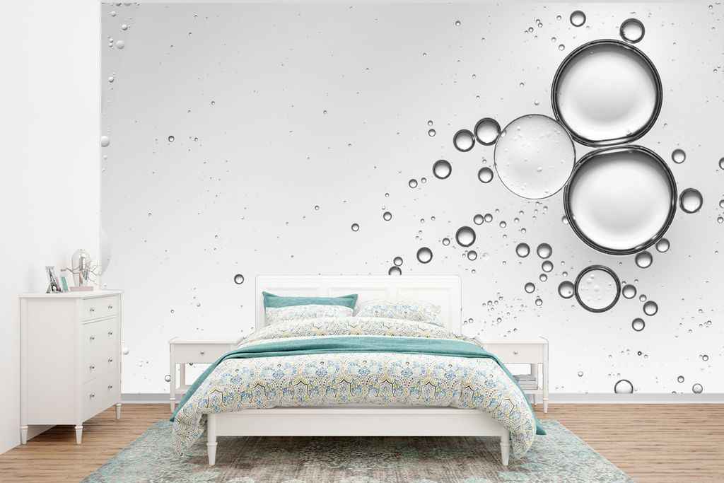 MuchoWow Fototapete für Wohnzimmer oder Schlafzimmer Wandtapete Vinyl Motivtapete Luftblasen - schwarz und weiß - 400x300 cm - Papiertapeten