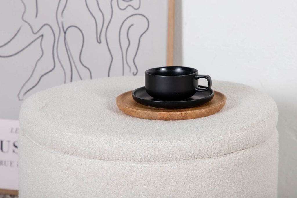 Dunken Pouf, Hocker mit Aufbewahrung Ø51cm Teddystoff weiß. Produktbild 9